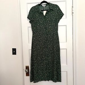 NWT Green floral Rihoas midi dress with collar and buttons, size large